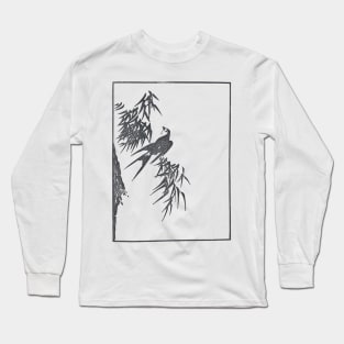 Retro Vintage, Swallow And Willow Tree, Japanese Aesthetic, Black Long Sleeve T-Shirt